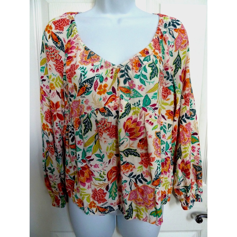 Old Navy Women Med 8/10 Babydoll Cropped Top Gauzy Floral Balloon Sleeve Blouse